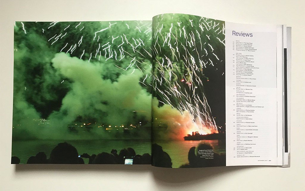 Fireworks photograph printed in Art Forum magazine