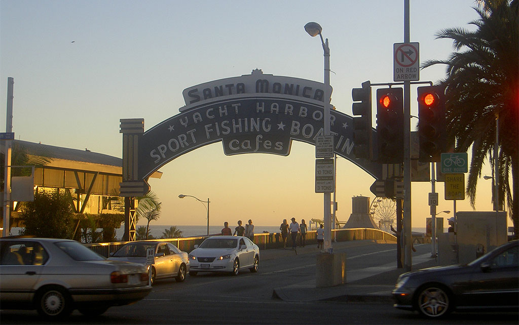Santa Monica Harbour sign at sunset, LA