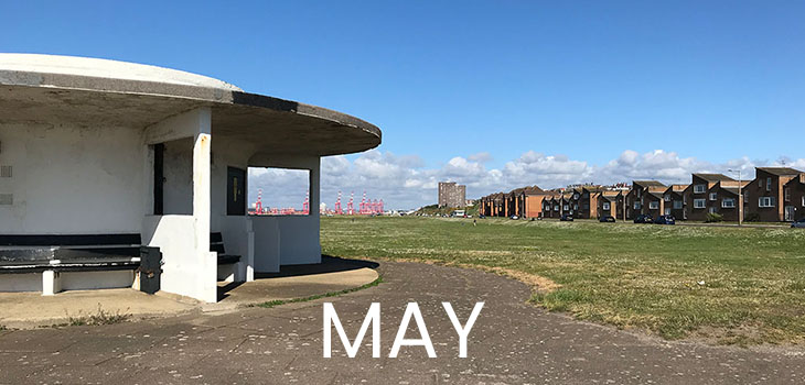 May features a white Art Deco shelter