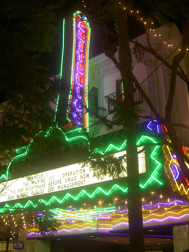 Neon lights on the Criterion Cinema