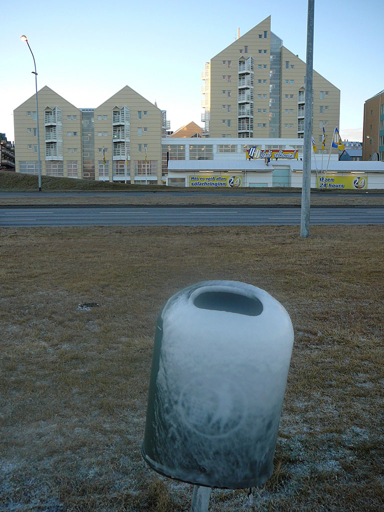 Frozen bin in Reykjavík