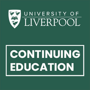 University of Liverpool logo and 'Continuing Education' in white text on a dark green background